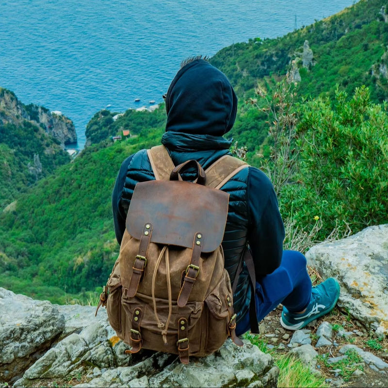 Vintage Canvas Laptop Backpack — Waterproof, 36-55L, Padded Computer Compartment