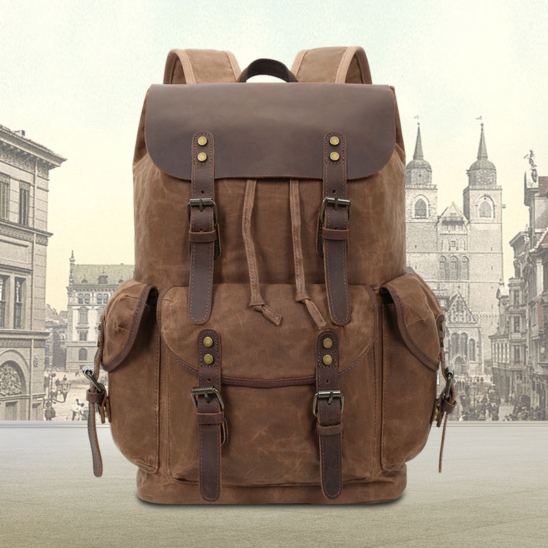Vintage Canvas Laptop Backpack — Waterproof, 36-55L, Padded Computer Compartment