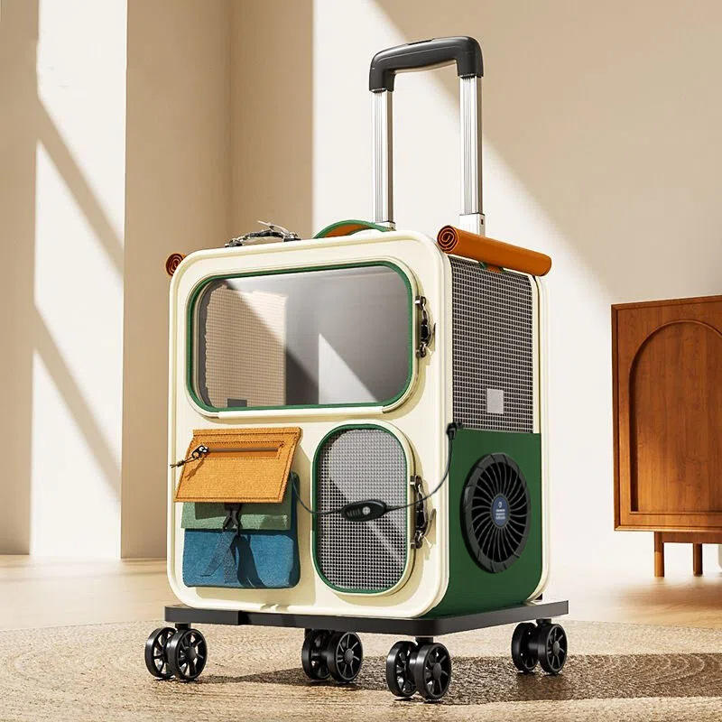 Large capacity pet carrier suitcase with wheels, multi-functional trolley case, transparent
