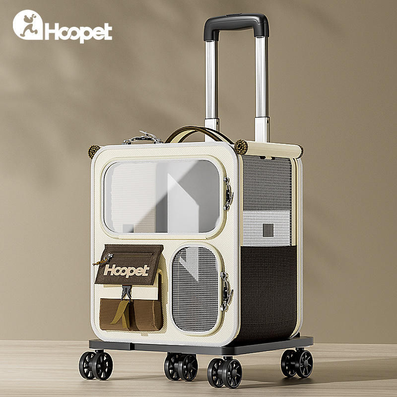 Large capacity pet carrier suitcase with wheels, multi-functional trolley case, transparent
