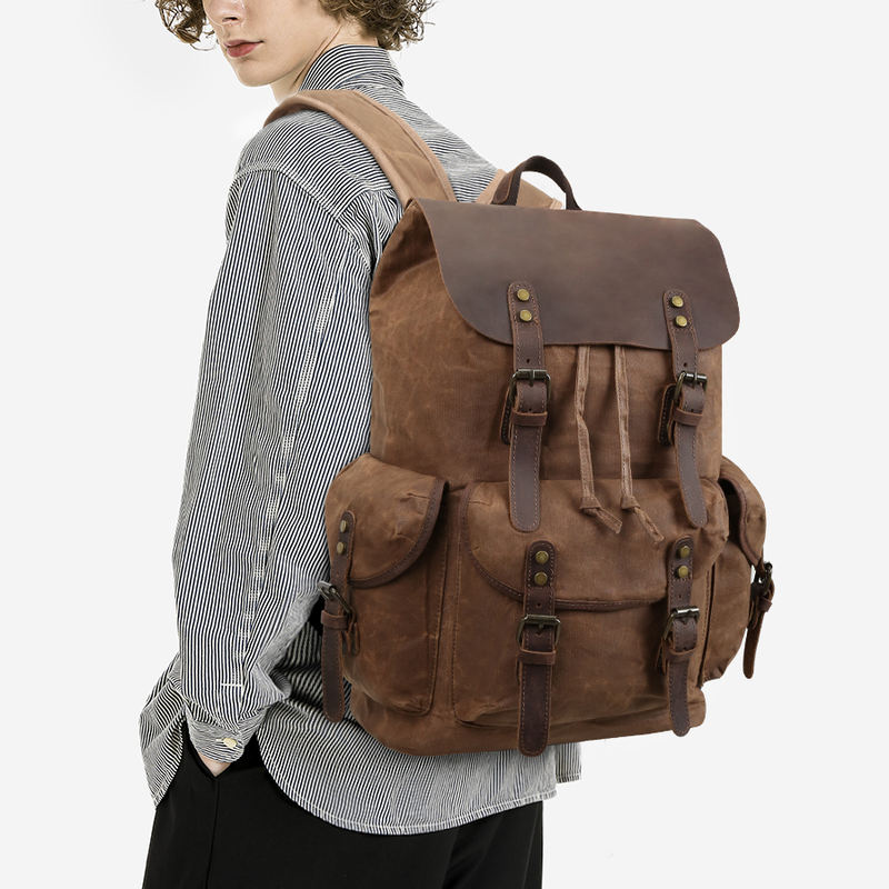 Vintage Canvas Laptop Backpack — Waterproof, 36-55L, Padded Computer Compartment
