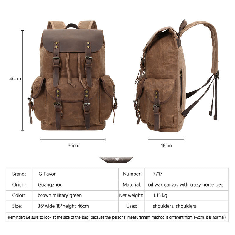 Vintage Canvas Laptop Backpack — Waterproof, 36-55L, Padded Computer Compartment