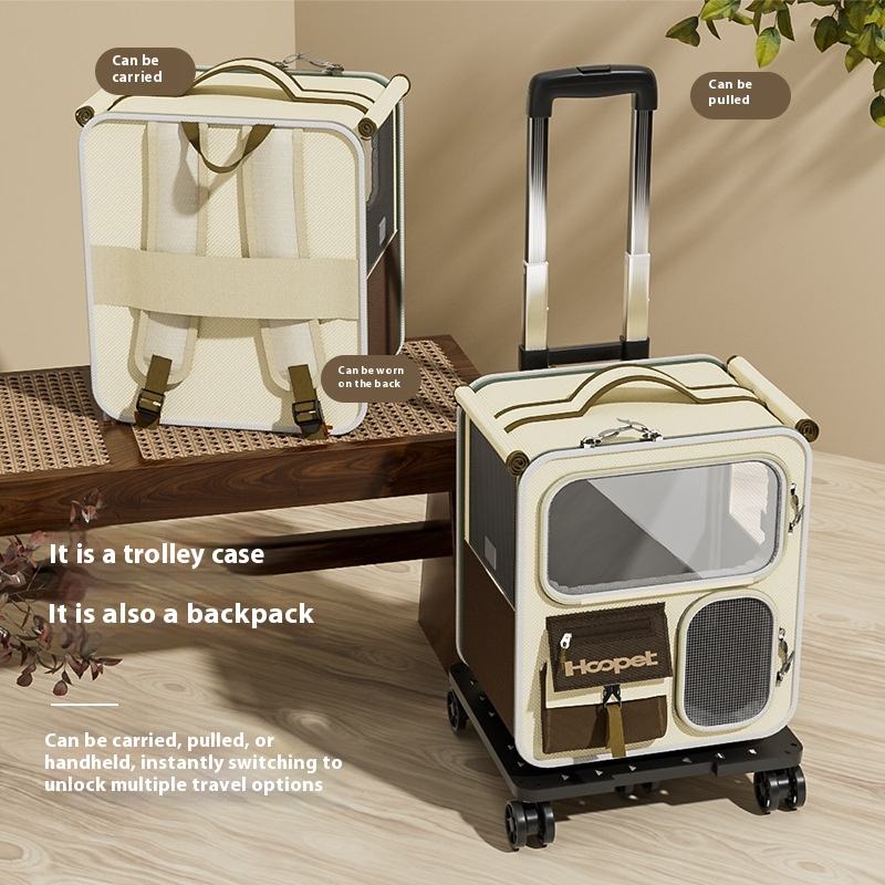 Large capacity pet carrier suitcase with wheels, multi-functional trolley case, transparent