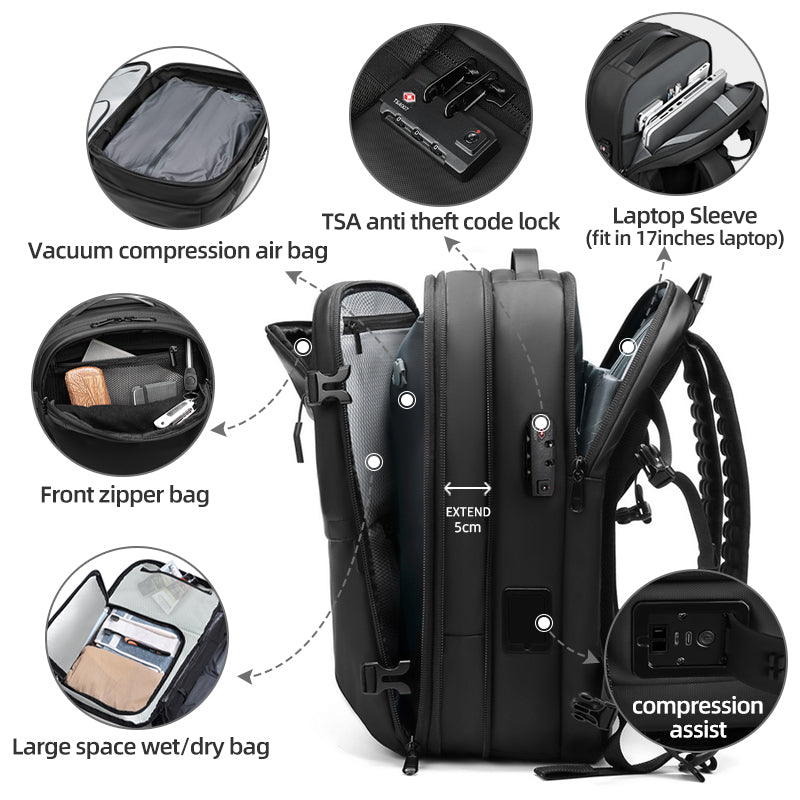 The 60L Travel Pack — Waterproof Oxford · Internal Frame · Anti-Theft