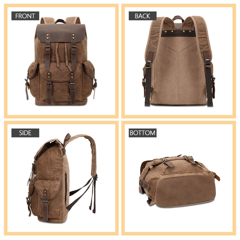 Vintage Canvas Laptop Backpack — Waterproof, 36-55L, Padded Computer Compartment