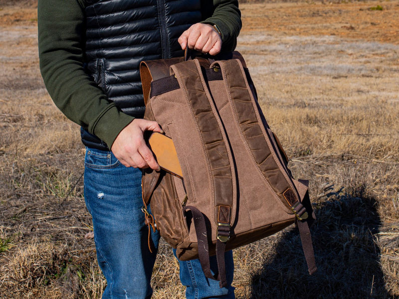 Vintage Canvas Laptop Backpack — Waterproof, 36-55L, Padded Computer Compartment