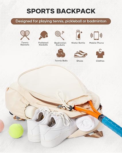 Pickleball Backpack — Fits 2 Paddles, Shoe Compartment & Wet Pocket, Lightweight Court Bag for Training & Match Day