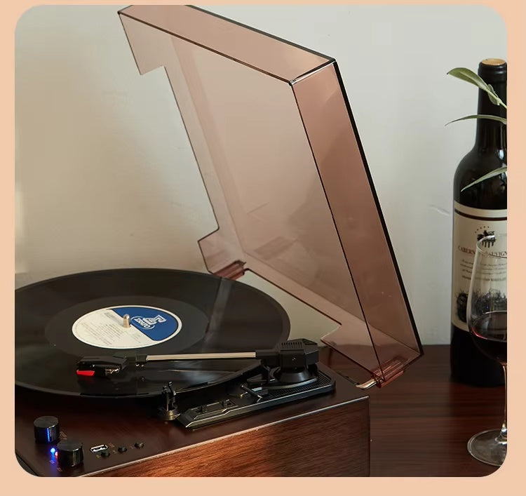 Vintage Gramophone Black Vinyl Record Player with Bluetooth Speaker