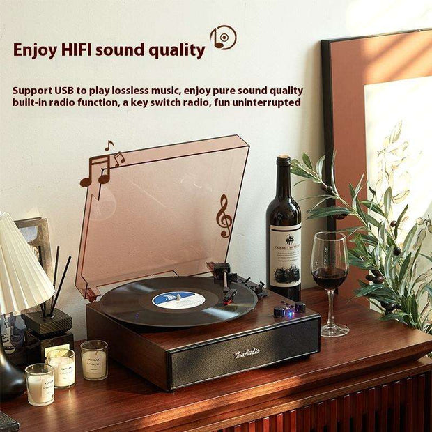 Vintage Gramophone Black Vinyl Record Player with Bluetooth Speaker