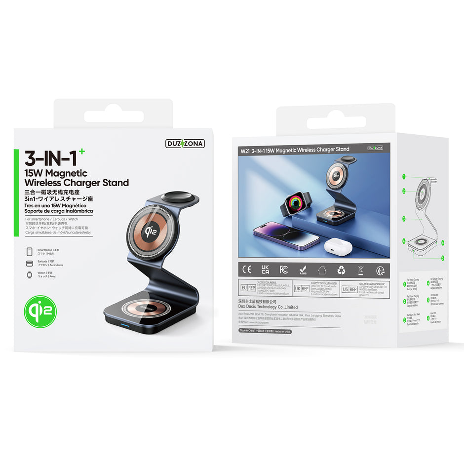 Sleek Fast-Charging 3-in-1 Wireless Charger – Simultaneously Power iPhone