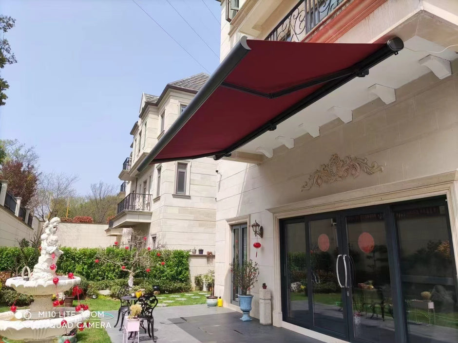 Heavy Duty Full Cassette-type Electric Retractable Awning - Motorized Patio Shade with Remote Control