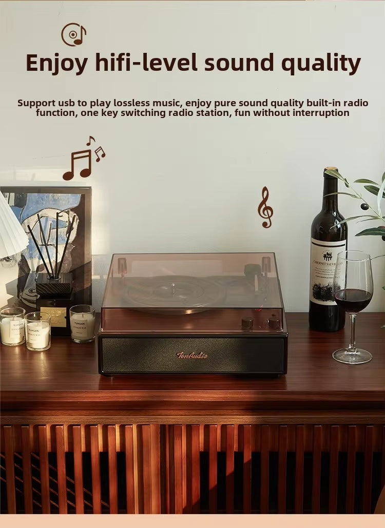 Vintage Gramophone Black Vinyl Record Player with Bluetooth Speaker